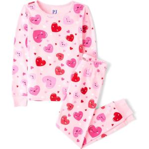 The Children’s Place girls Long Sleeve Top and Pants Snug Fit 100% Cotton 2 Piece Pajama Set(Pink Hearts)