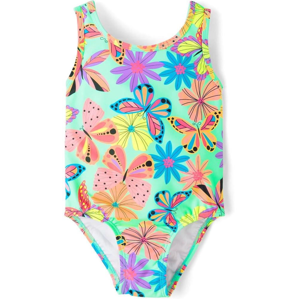 imageThe Childrens Place BabyGirls and Toddler 2 Piece Tankini SwimsuitNeon Butterflies