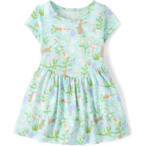 The Children’s Place,and Toddler Girls Short Sleeve Fashion Dress(Light Blue Bunnies)