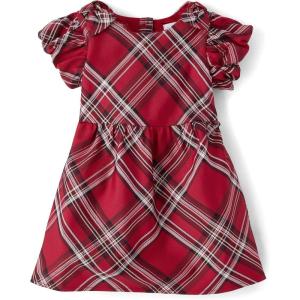 The Children’s Place,and Toddler Short Sleeve Dressy Dress(Red Ochre Plaid)