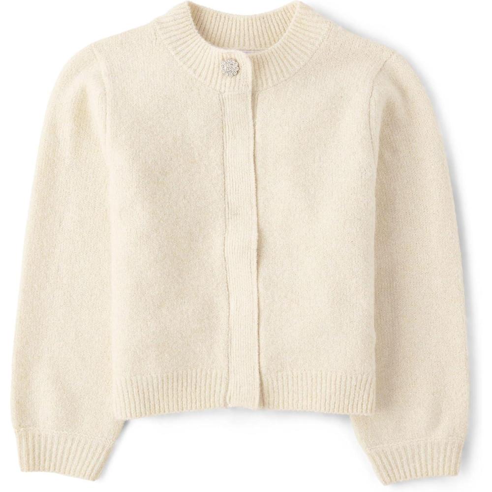 imageThe Childrens Place Girls Long Sleeve Knit Button Front CardiganWhite Daisy Jewel
