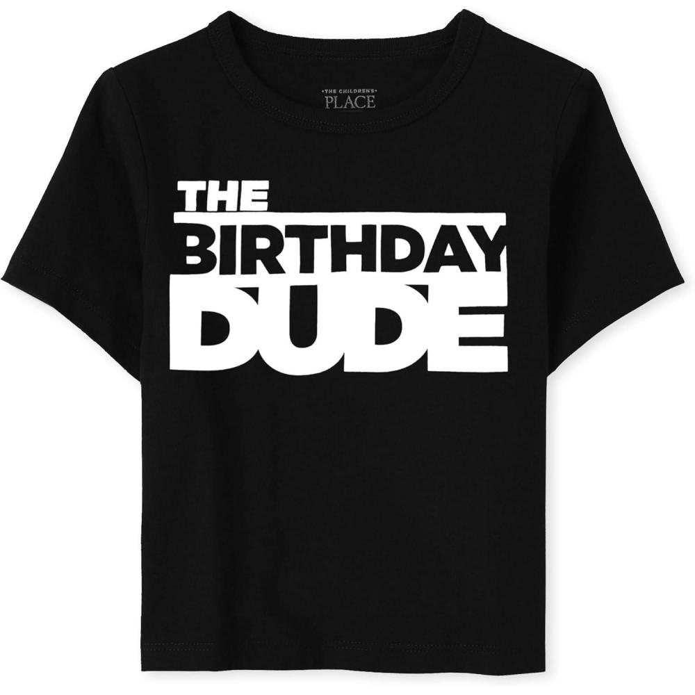 imageThe Childrens Place Girls Trends Icons Short Sleeve Graphic Tshirts 5PackBirthday Dude Single