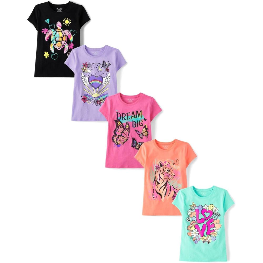 imageThe Childrens Place Girls Trends Icons Short Sleeve Graphic Tshirts 5PackDream Trends