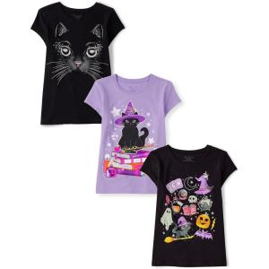 The Children’s Place Girls All Holidays,Birthdays Short Sleeve Graphic T-Shirts,3 Pack(Cat/Witch Cat/Spooky Icons)