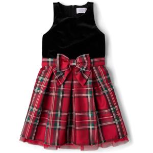 The Children’s Place Girls Dressy Dress, Sleeveless(Classic Red Plaid Velour)