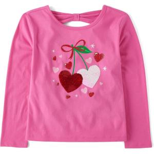 The Children’s Place Girls Long Sleeve Graphic Top with Back Detail(Cherry Hearts)