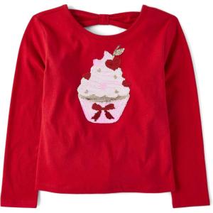 The Children’s Place Girls Long Sleeve Graphic Top with Back Detail(Red Cupcake)