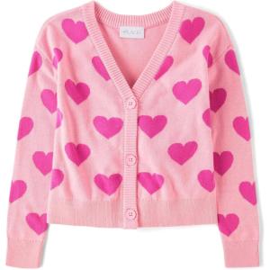 The Children’s Place Girls Long Sleeve Knit Button Front Cardigan(Pink Valentine Hearts)