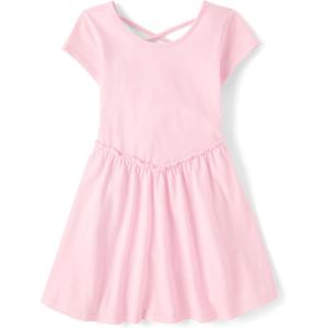The Children’s Place Girls’ Short Sleeve Basic Skater Dress 2 Pack(Rose Mist)