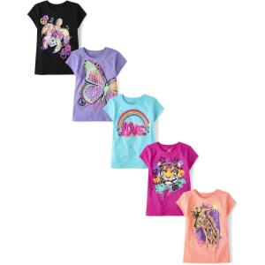 The Children’s Place Girls’ Trends Icons Short Sleeve Graphic T-shirts (5-Pack)(Love/Butterfly/Sea Turtle/Giraffe)