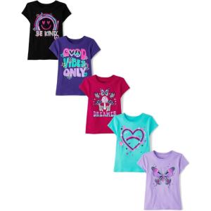 The Children’s Place Girls’ Trends Icons Short Sleeve Graphic T-shirts (5-Pack)(Trends)