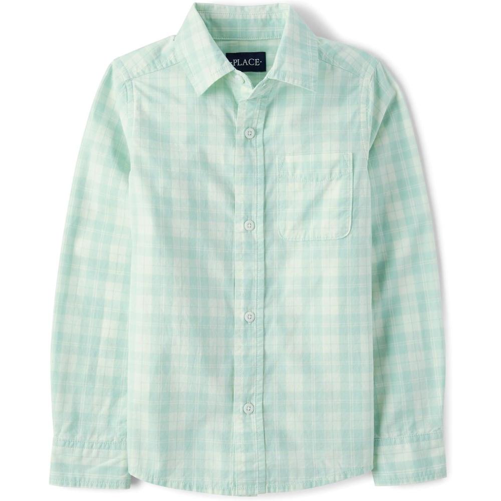 imageThe Childrens Place Boys Long Sleeve Button Down ShirtsMint Cream