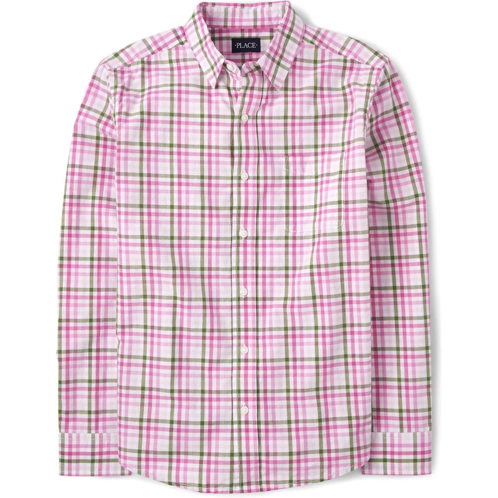 imageThe Childrens Place Boys Long Sleeve Button Down ShirtsPink Ombre Check  Dad