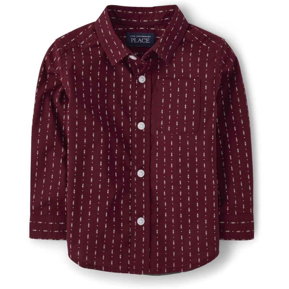 imageThe Childrens Place Big Boys Long Sleeve Poplin Button Down ShirtRedwood Dot