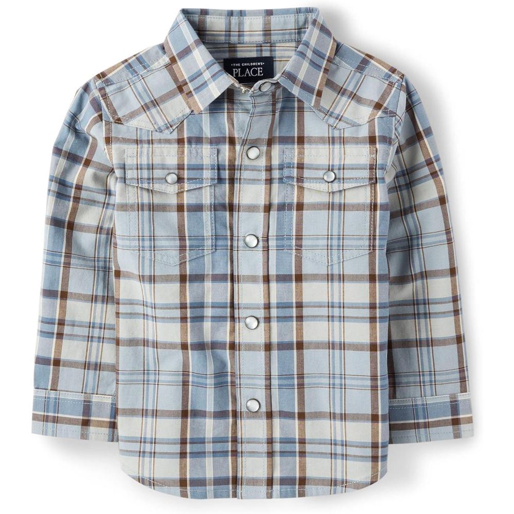 imageThe Childrens Place Big Boys Long Sleeve Poplin Button Down ShirtWestern Plaid