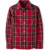 The Children’s Place Big Boys’ Long Sleeve Poplin Button Down Shirt(Red Birch Plaid)