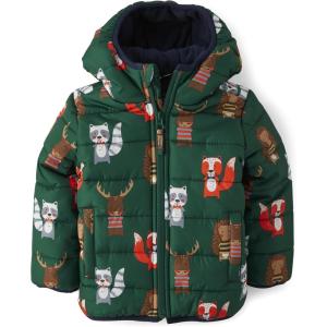 The Children’s Place Baby and Toddler Boys’ Medium Weight Wind-Resistant, Water-Resistant Puffer Jacket(Spruce Shade)