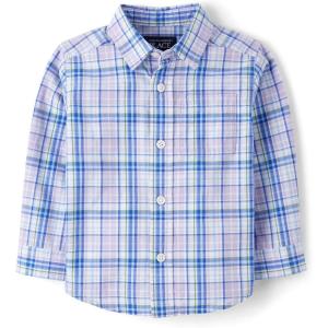The Children’s Place Big Boys’ Long Sleeve Poplin Button Down Shirt(Petal Purple Plaid)