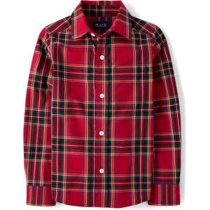 The Children’s Place Big Boys’ Long Sleeve Poplin Button Down Shirt(Red Birch Plaid)