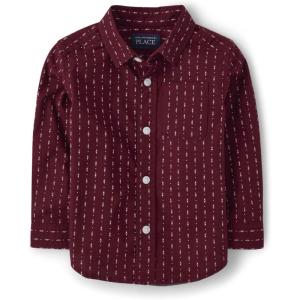 The Children’s Place Big Boys’ Long Sleeve Poplin Button Down Shirt(Redwood Dot)