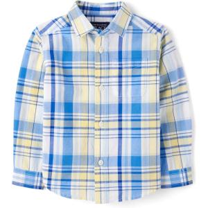 The Children’s Place Big Boys’ Long Sleeve Poplin Button Down Shirt(Sun Valley Plaid)
