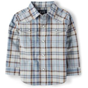 The Children’s Place Big Boys’ Long Sleeve Poplin Button Down Shirt(Western Plaid)