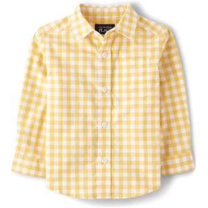The Children’s Place Big Boys’ Long Sleeve Poplin Button Down Shirt(Yellow Gingham)