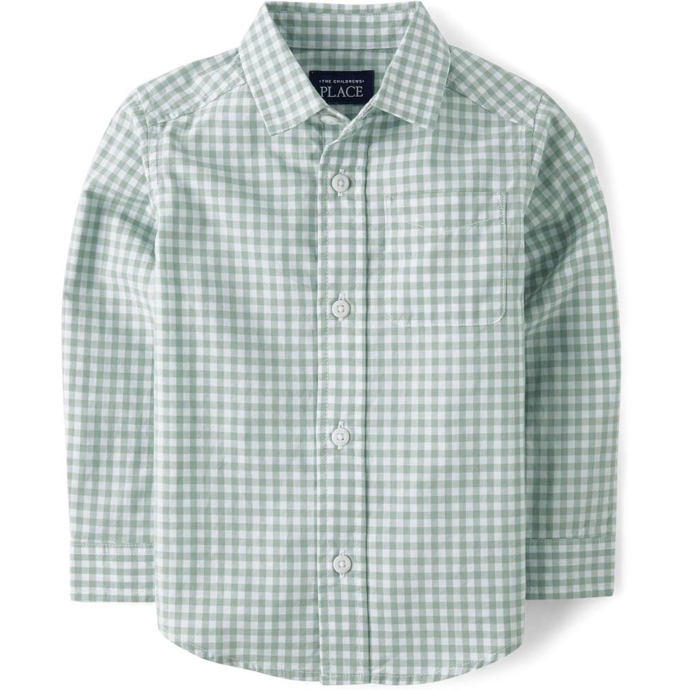 imageThe Childrens Place Baby Boys and Toddler Poplin Long Sleeve Button Down ShirtMint Gingham