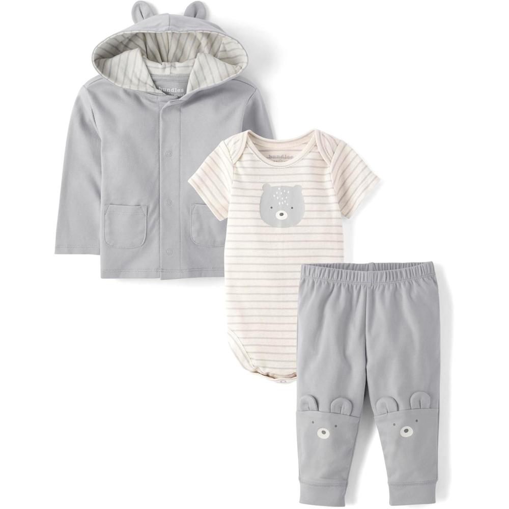 imageThe Childrens Place Unisex Baby And Newborn 3 Piece Set Long Sleeve Jacketshort Sleeve Bodysuit and PantBunnys Tail