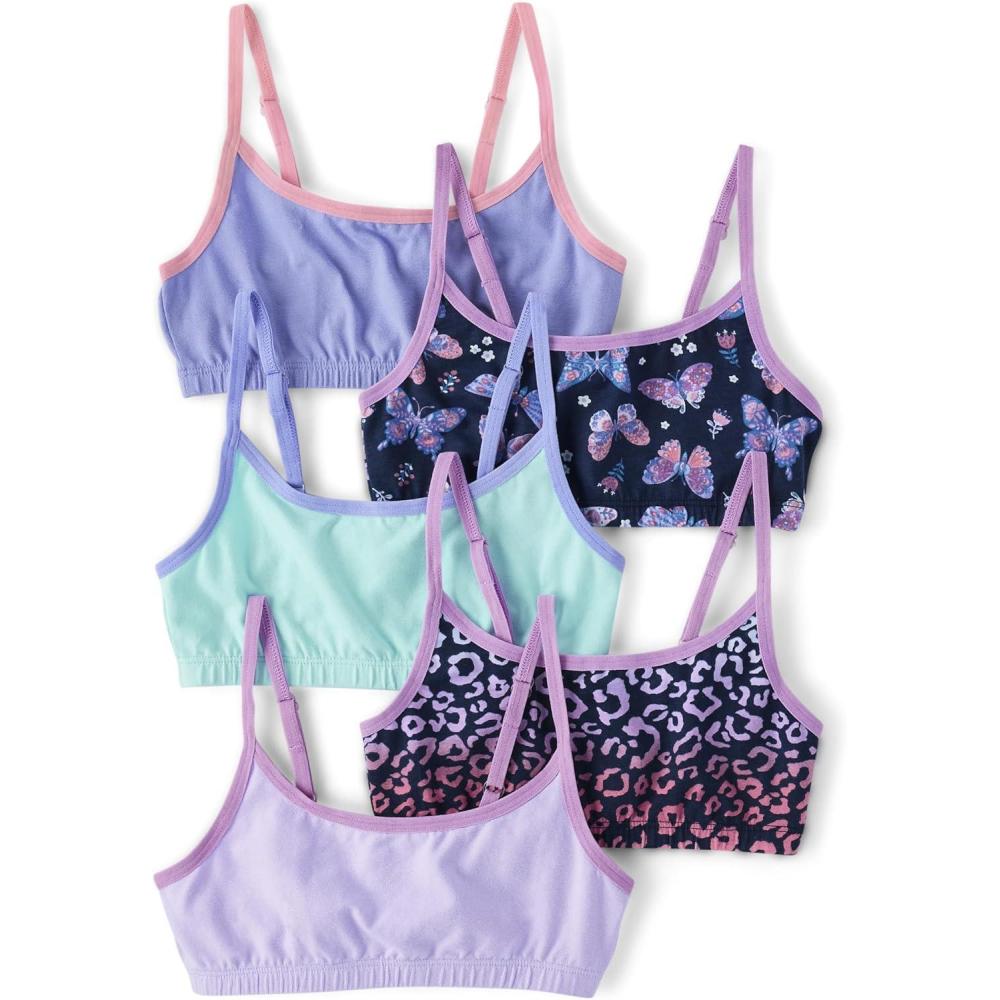imageThe Childrens Place Girls BralettePurpleButterflyTealLeopardLavendar 5pack