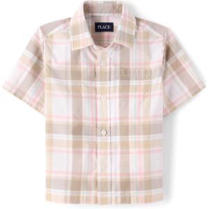 The Children’s Place Boys Short Sleeve Button Down Shirt(Lt Plum Plaid)