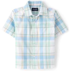 The Children’s Place Boys Short Sleeve Button Down Shirt(Mint Chip Plaid)