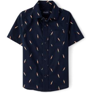The Children’s Place Boys Short Sleeve Button Down Shirt(Navy Carrot)