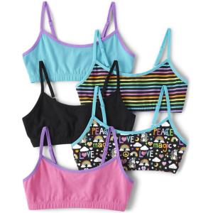 The Children’s Place Girls Bralette(Blue/Rainbow/Black Peace/Pink 5-pack)