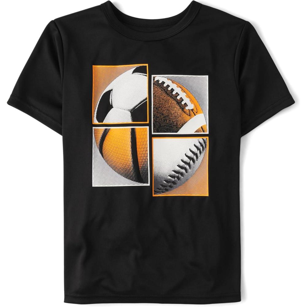 imageThe Childrens Place Boys Active Performance Short Sleeve TShirtBlack Multi Sport
