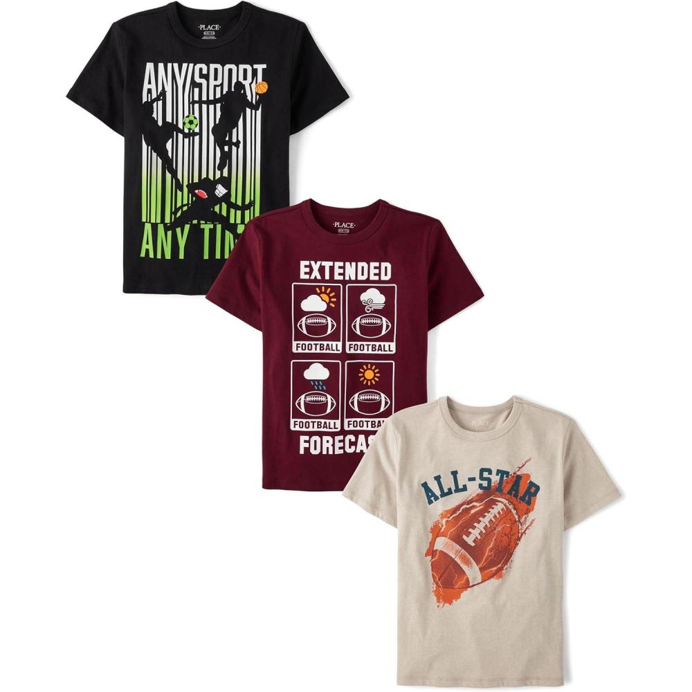 imageThe Childrens Place Boys Sports Short Sleeve Graphic TShirts MultipacksForecastAllstar Any Sport 3pack