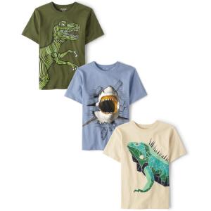 The Children’s Place Boys Animals,Cars Short Sleeve Graphic T-Shirts,3 Pack(Dino/Shark/Iguana 3-pack)