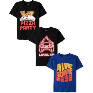 The Children’s Place Boys The Children’s Place Boys Short Sleeve Graphic T- Shirt 3-Pack(Pizza Party/Level Up/Awesomeness)