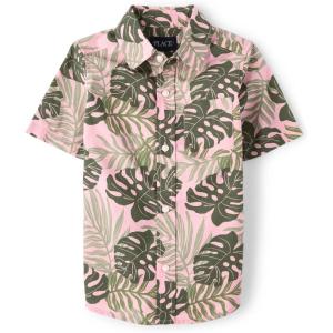 The Children’s Place boys Short Sleeve Button Up Shirt(Tropical Leaf)