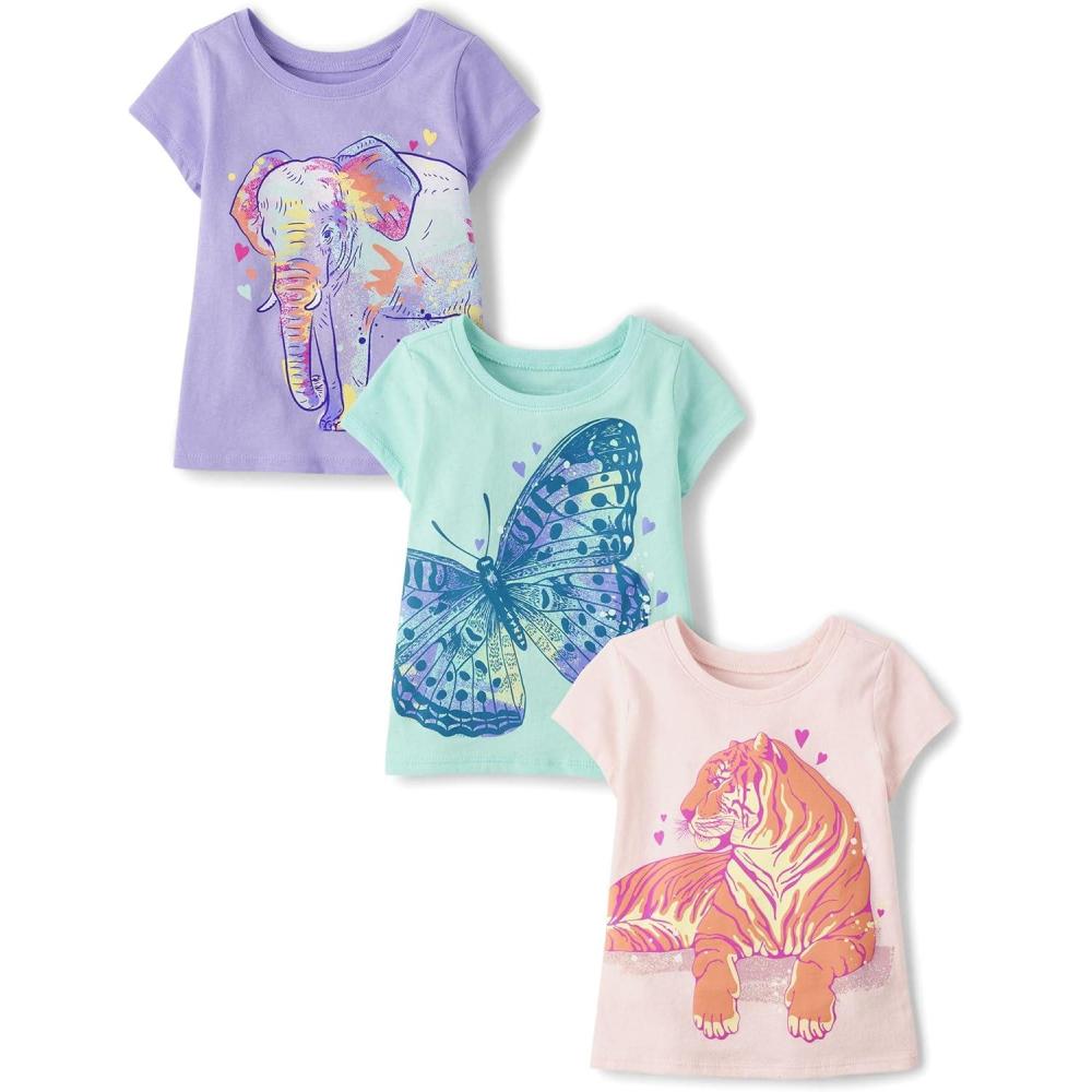 imageThe Childrens Place BabyBoys and Toddler School Days Short Sleeve Graphic TShirtsmultipacksButterflyElephantTiger 3pack