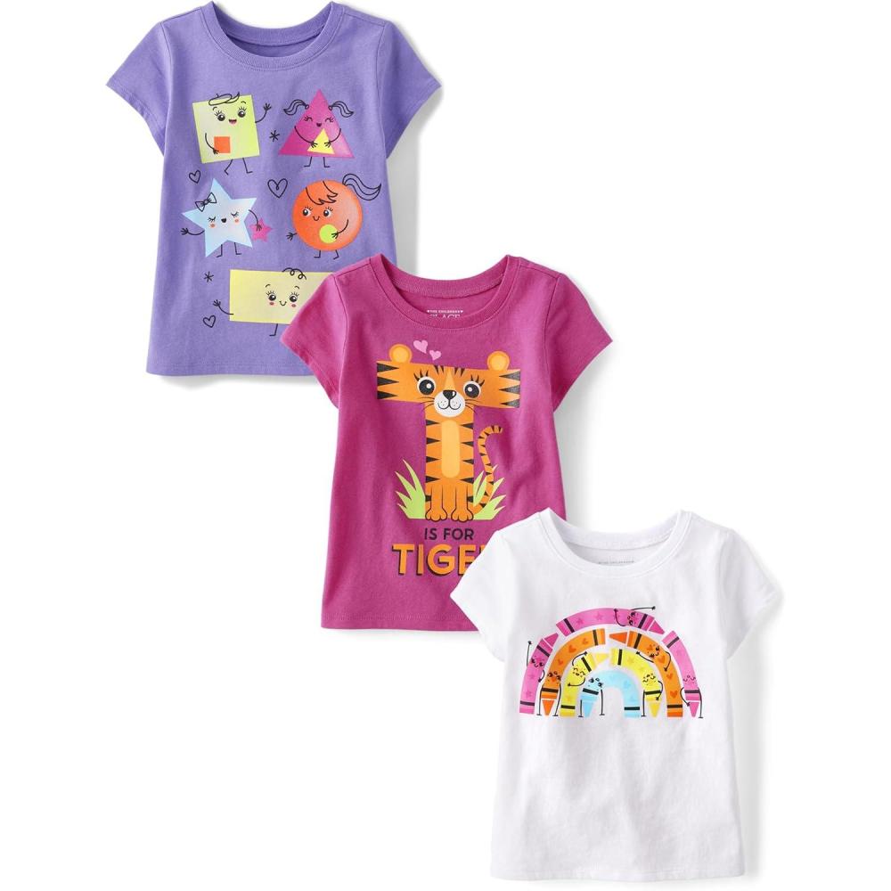 imageThe Childrens Place BabyBoys and Toddler School Days Short Sleeve Graphic TShirtsmultipacksTigerShape FriendsCrayon Rainbow