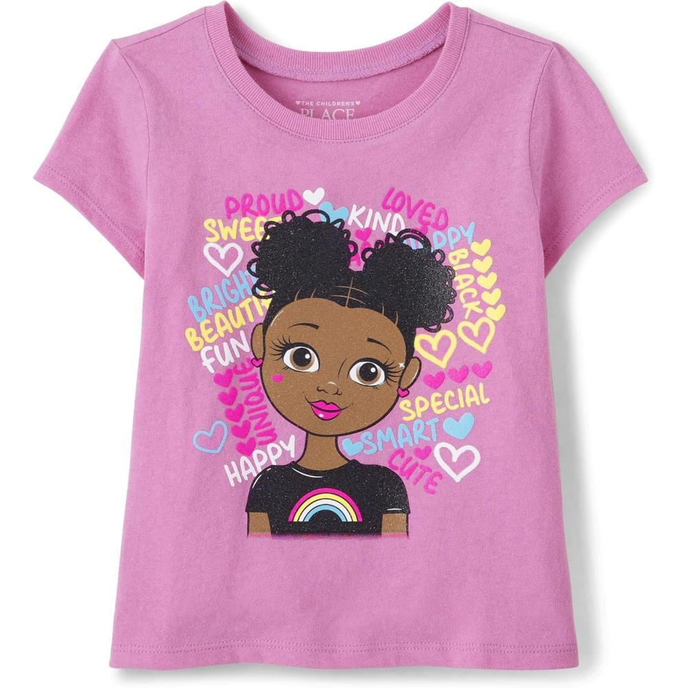 imageThe Childrens Place BabyGirls and Toddler Assorted Everyday Short Sleeve Graphic TShirtsmultipacksPink Girl TalkDreams White 2pack