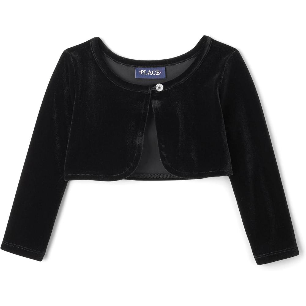 imageThe Childrens Place BabyGirls and Toddler Long Sleeve Shrug CardiganBlack Velour