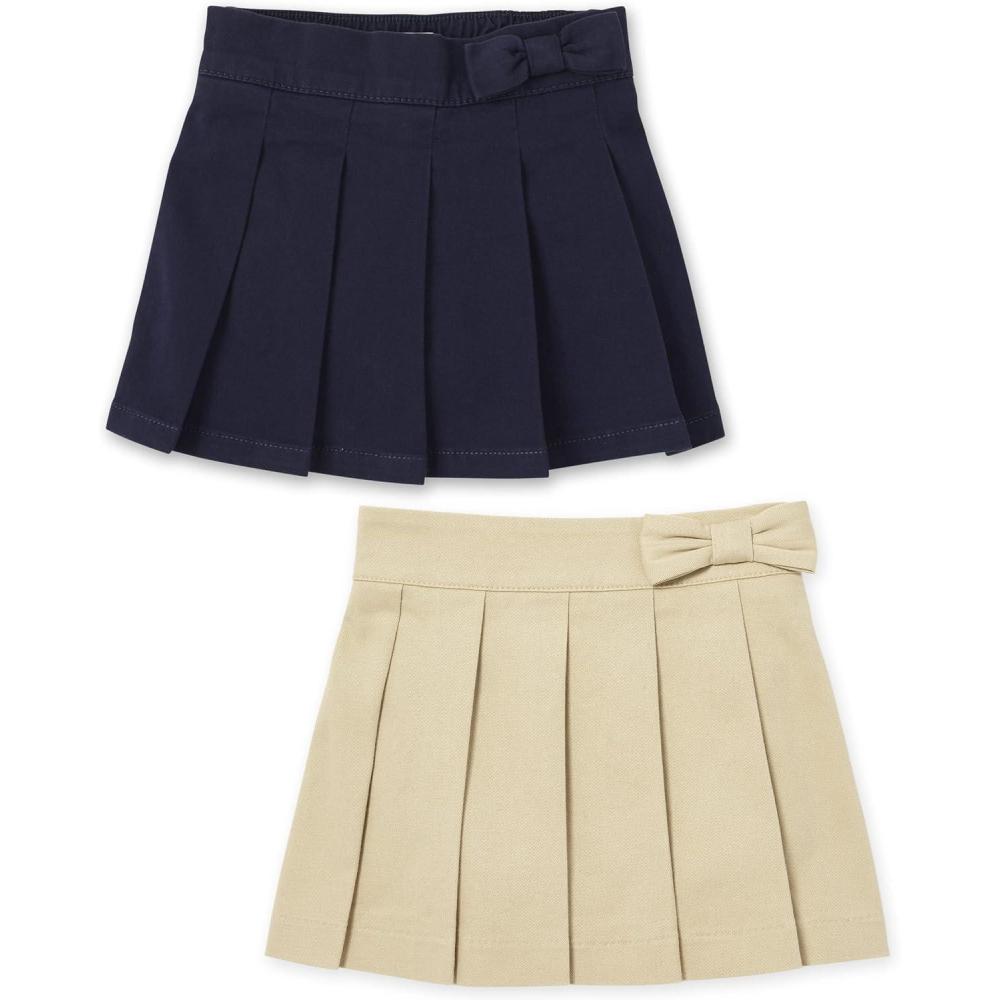 imageThe Childrens Place Toddler Girls Uniform Bow Pleated SkortSandyTidal 2pack