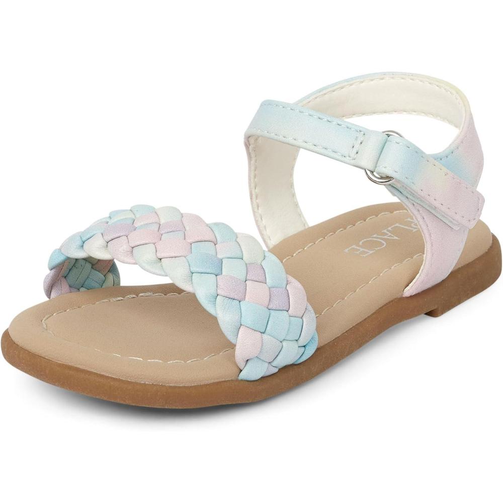 imageThe Childrens Place girls Baby Girls and Toddler Flat Sandals With Adjustable Ankle StrapPastel Multicolor Braid