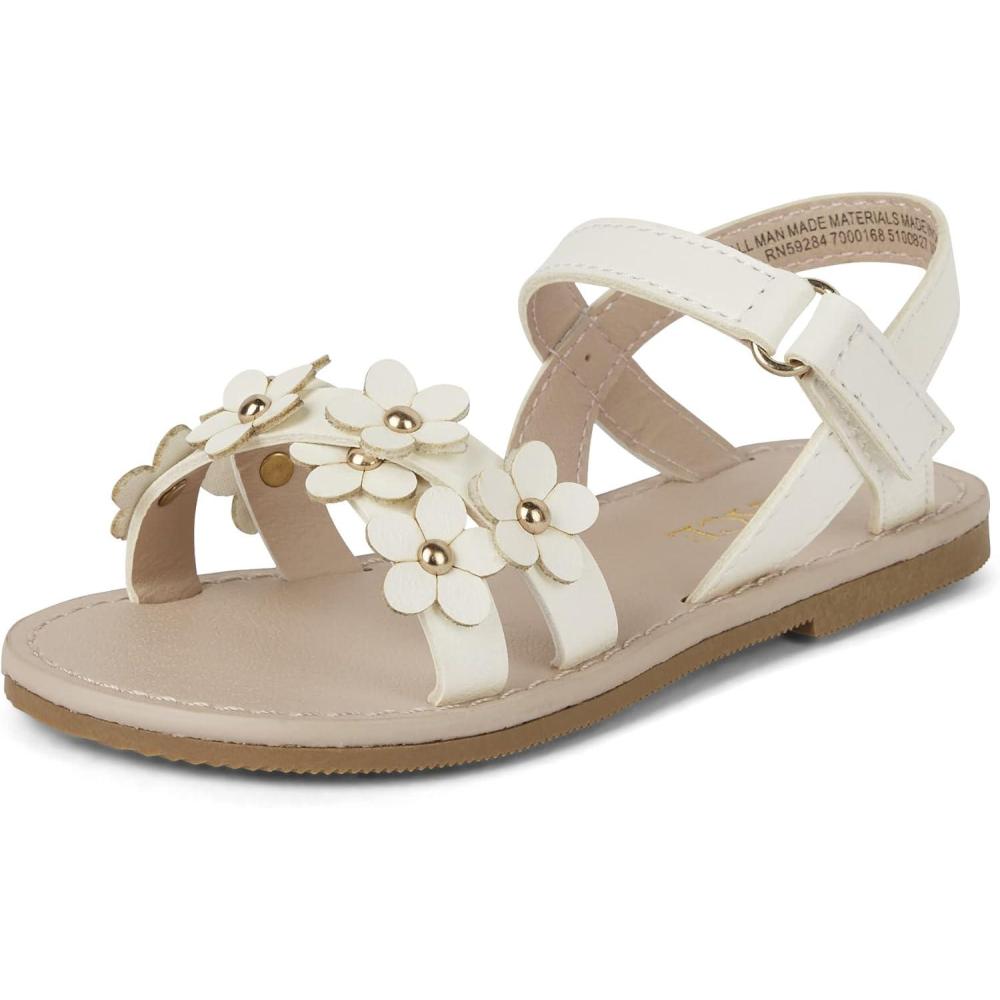 imageThe Childrens Place girls Baby Girls and Toddler Flat Sandals With Adjustable Ankle StrapWhite Crisscross Floral