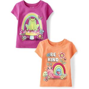 The Children’s Place Baby-Girls and Toddler Assorted Everyday Short Sleeve Graphic T-Shirts,multipacks(Be Kind/Frog Mushroom)