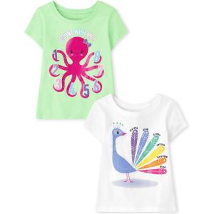 The Children’s Place Baby-Girls and Toddler Assorted Everyday Short Sleeve Graphic T-Shirts,multipacks(Peacock Colors/Count With Me)