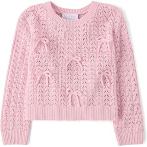 The Children’s Place Baby-Girls and Toddler Long Sleeve Crew Neck Pullover Sweater(Rose Mist Bows)