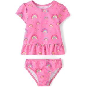 The Children’s Place Boys and Toddler Short Sleeve Rashguard Swimset(Rainbow Pink)